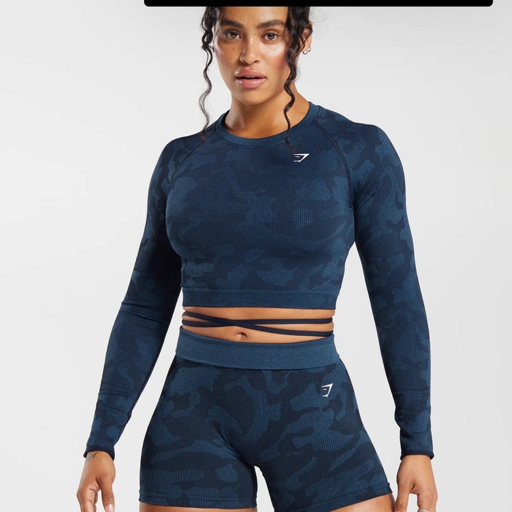 Gymshark CAMO SEAMLESS RIBBED LONG SLEEVE CROP (M)